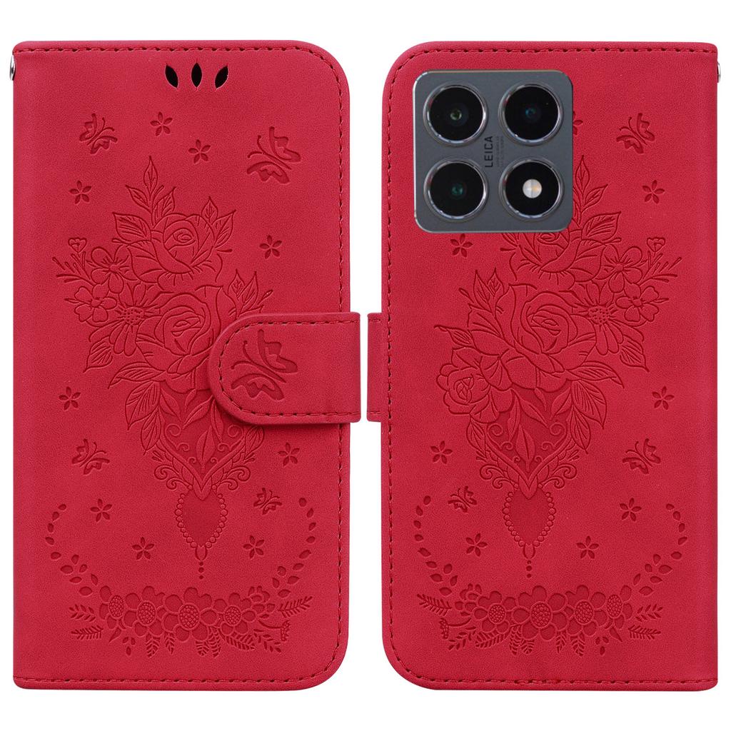 For Xiaomi 15T Case Butterfly Flower Imprint PU Leather Wallet Phone Cover with Strap