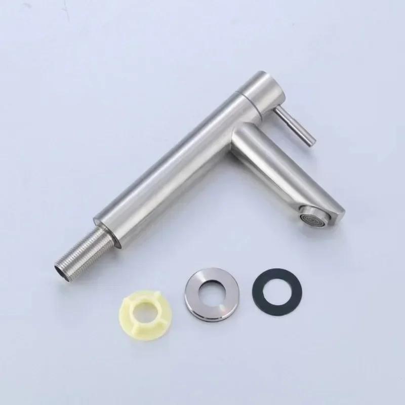 Смеситель для раковины из нержавеющей стали 304, одинарный кран для холодной воды, черный серебристый цвет, удлиняющий и поднимающий кран для раковины