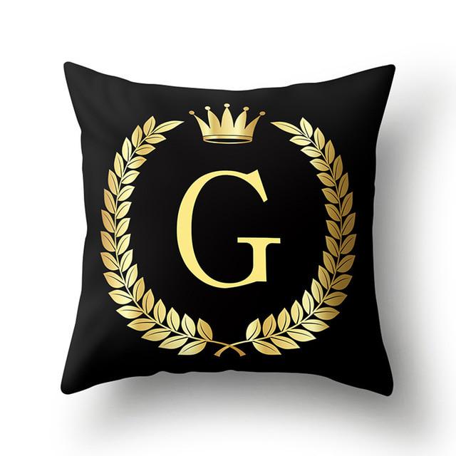 45x45cm Black Gold Letter Crown Polyester Cushion Cover Sofa Home Decor Pillowcase Decorative Cushion