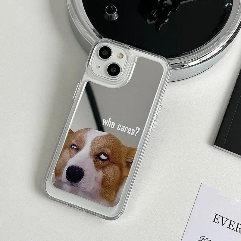 Cute Cat Dog Electroplated Mirror Surface Phone Case For iPhone 16 Pro Max 15 14 13 12 11 Pro Max Makeup Mirror Funny Cat Cover