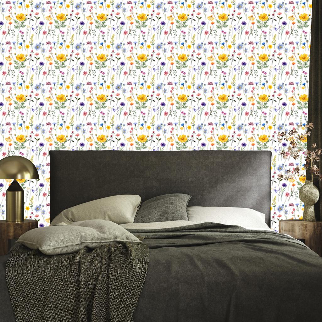 Wild Flowers Wallpaper White, Light Gray, Cream, and Coral 50x1000