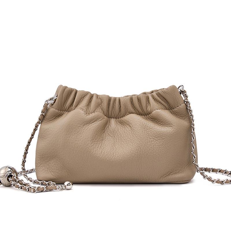Popular Chain Underarm Bag Women's Premium Cloud Pleated Bag Women's Bag Cowhide Shoulder Messenger Bag Golden Ball Chain