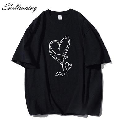 Shellsuning Kawaii футболки с принтом в виде сердца женские летние простые свободные футболки с круглым вырезом повседневные хлопковые женские топы на мягкой основе