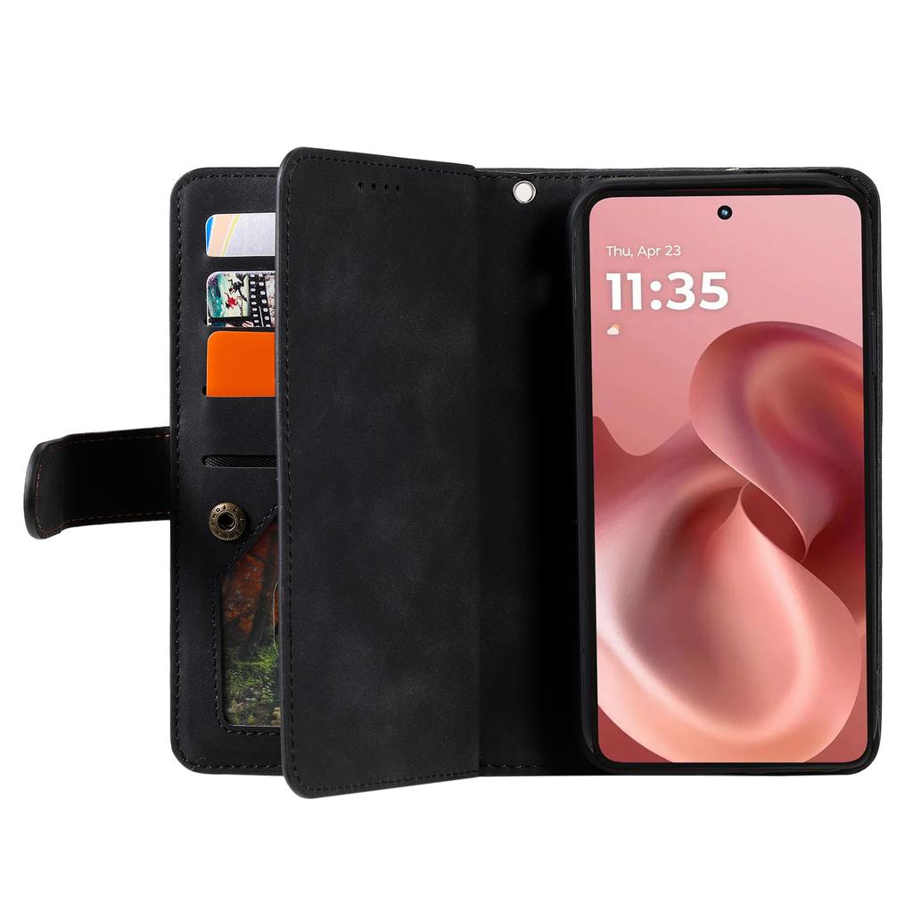 For Motorola Moto G56 5G Case 9 Card Slots Zipper Wallet PU Leather Phone Cover with Wrist Strap