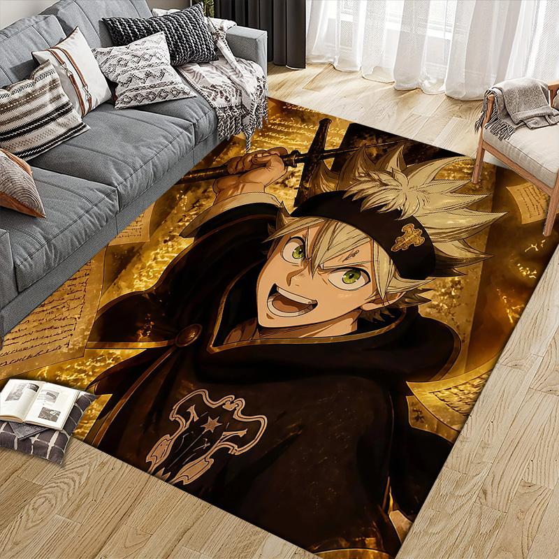 Black Clover2 Flannel Pattern Square Carpet,Area Rug,Carpet Rug for Living Room Bedroom Sofa Playroom Decor,Non-slip Floor Mat