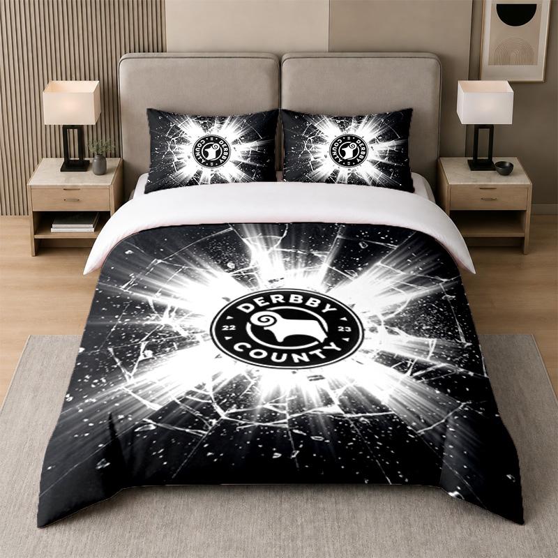 3Pcs Bedding SetDerby County Football Soft Bed Sheet and Two Pillowcases Home Bedroom Decor
