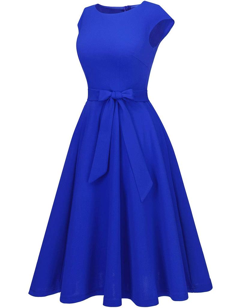 Dresstel Миди Летнее Идеально для размера XL Женское платье, Одежда, А-силуэт, Стройнящее, Стильное, Повседневное, Для работы, Вечеринки, Синее,