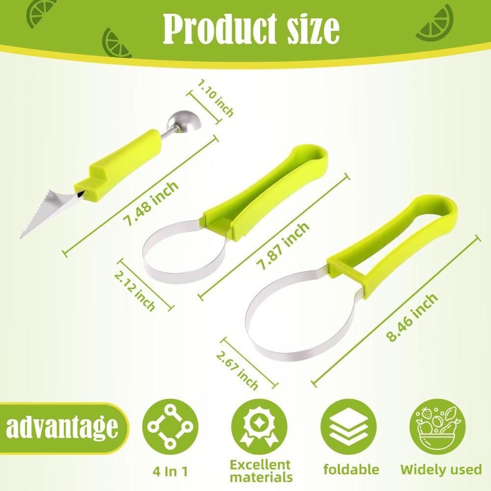 Multi-Functional 4 in 1 Melon Baller Scoop Set Stainless Steel Pulp Remover Fruit Carving Tools Fruit Scooper Kitchen Gadget 4
