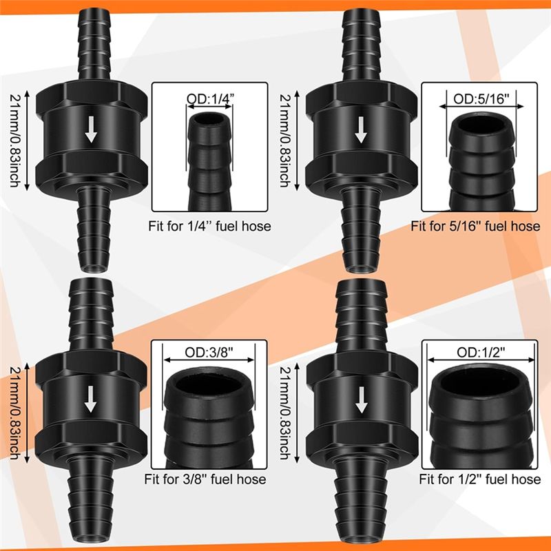 1/4 Inch 5/16 Inch 3/8 Inch 1/2 Inch Fuel Non-Return Inline One-Way Check Valve Suitable For (4 Pieces Black)