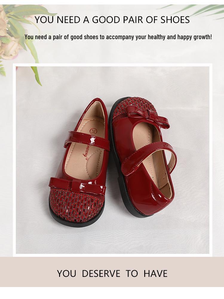 Весенние туфли для девочек Эльза Кристальная принцесса - Мягкая подошва Бант Кожа