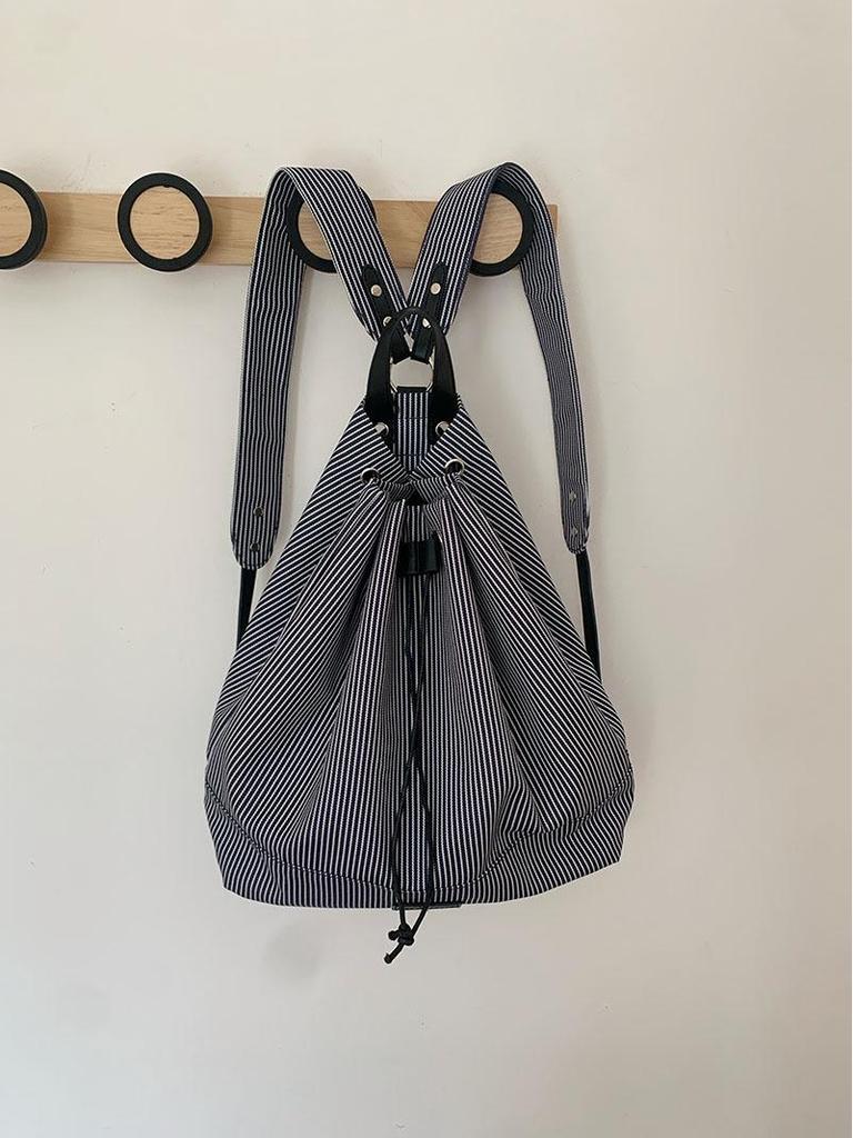 Корейский полосатый холщовый рюкзак: Женская Повседневная, Универсальная, Вместительная, Модная на Лето 2025