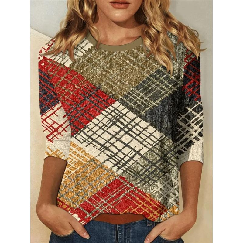 Summer Women's 3D Printed Crew Neck Long Sleeve T-Shirt Fashion Versatile Trend Breathable Casual