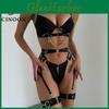 Cinoon Sexy Lingerie For Women Underwear Erotic Garter Belt 3piece Intimate Push Up Bra Luxury Chain Strap Exotic Brief Sets