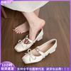 Mary Jane Women's Shoes Summer Bow Word with Thick Heel Light Mouth Single Shoes