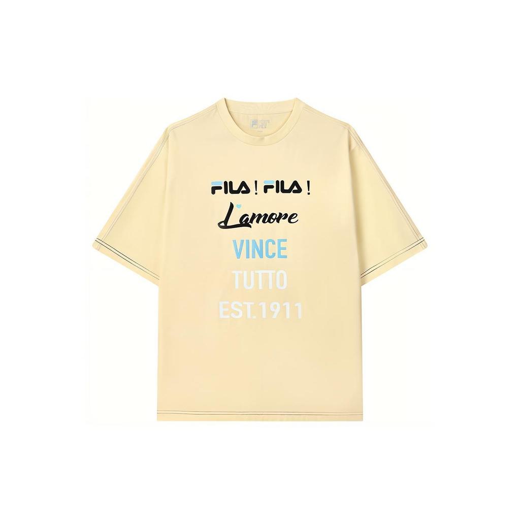 Fila Letter Logo Print Sports Loose Round Neck Short Sleeve T-Shirt Men Tops Refreshing-Yellow F11M133183F-YE