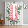 Watercolor Flower Peony Pink Green Leaves Vintage White Sheer Curtains Living Room Tulle Window Curtain Bedroom Kitchen Drapes