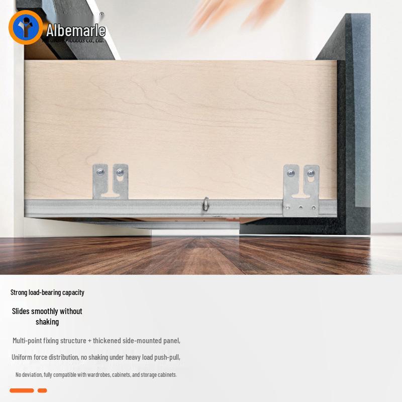 Двухсекционный амортизирующий боковой направляющий рельс для выдвижных ящиков для шкафов - Без отверстий, скрытый нижний направляющий рельс