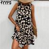 Women's Fashion Summer Spring Colour Block Print Sleeveless O-Neck Loose Waistline Casual Dresses