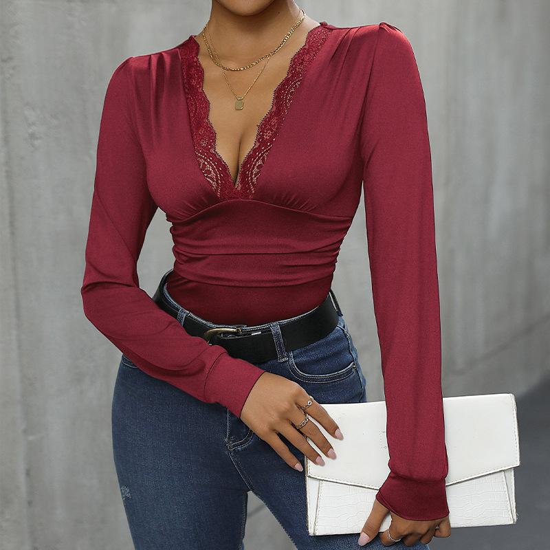 Jumpsuit Spring Women's Slim Lace Splicing Elegant Long-sleeved Jumpsuit