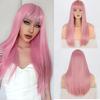 Long Pink Wigs for Women Synthetic Hair Silky Straight Wig with Bangs Long Wigs Cosplay Drag Queen Party Daily Wear Costume Wig