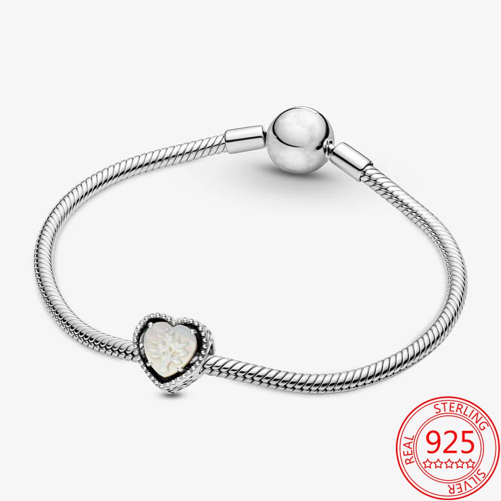 Классические полые бусины в форме сердца и генеалогического древа из стерлингового серебра 925 пробы, подходят для модного браслета в форме змеи, модных ювелирных изделий, аксессуаров