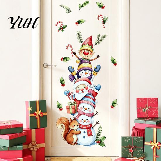 Holiday Window Clings Christmas Wall Stickers with Snowman Santa Claus Elf Patterns, Peel And Stick Watercolor Cartoon Indoor Outdoor Ornaments Decals