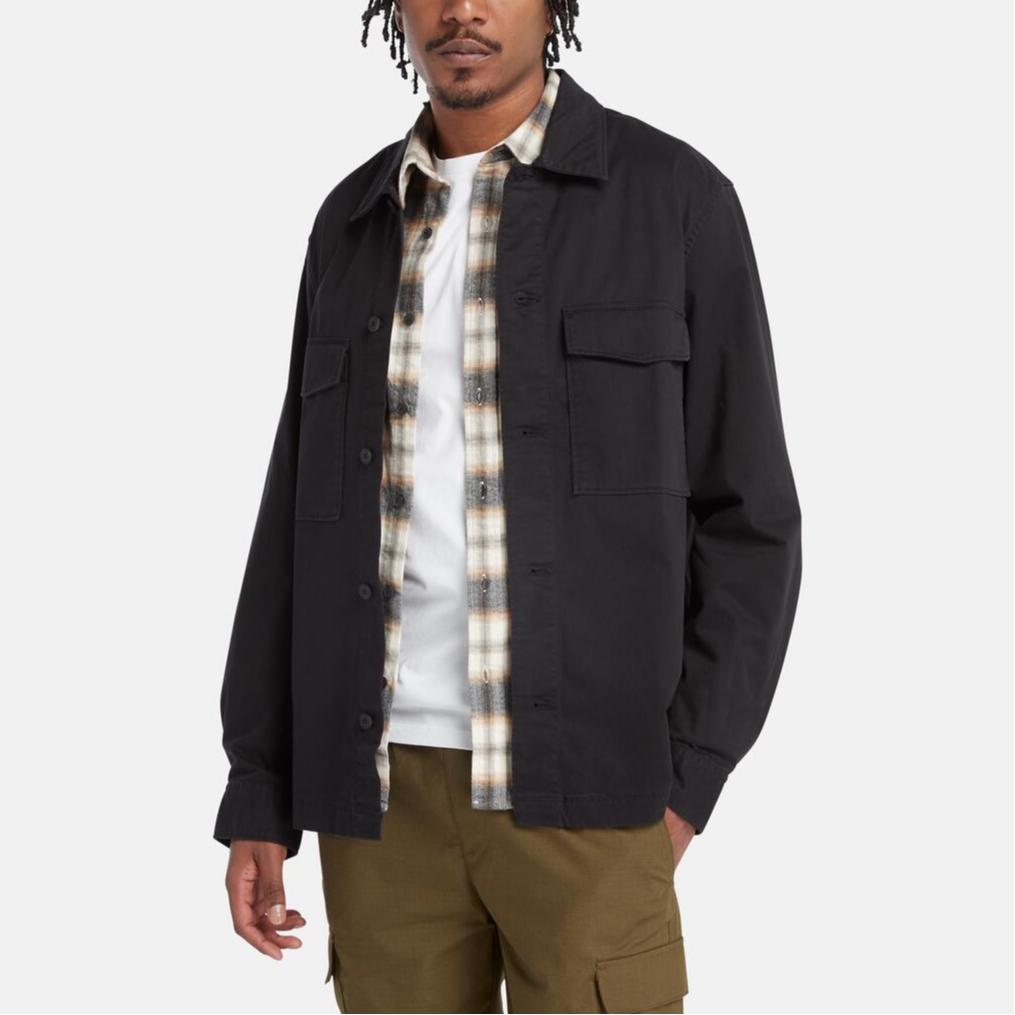 Timberland Рубашка мужская однотонная с длинным рукавом и несколькими карманами, черная A28QG-001