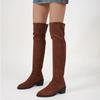 Модная обувь для женщин 2024 года, зимние однотонные простые женские сапоги выше колена, классические универсальные длинные сапоги из искусственной замши красно-коричневого цвета