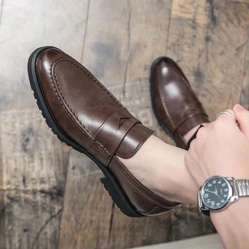 Мужские мокасины на толстой подошве, кожаные туфли, мужская обувь для прогулок на открытом воздухе, удобная мужская обувь для вечеринок, свадеб, офиса, большого размера