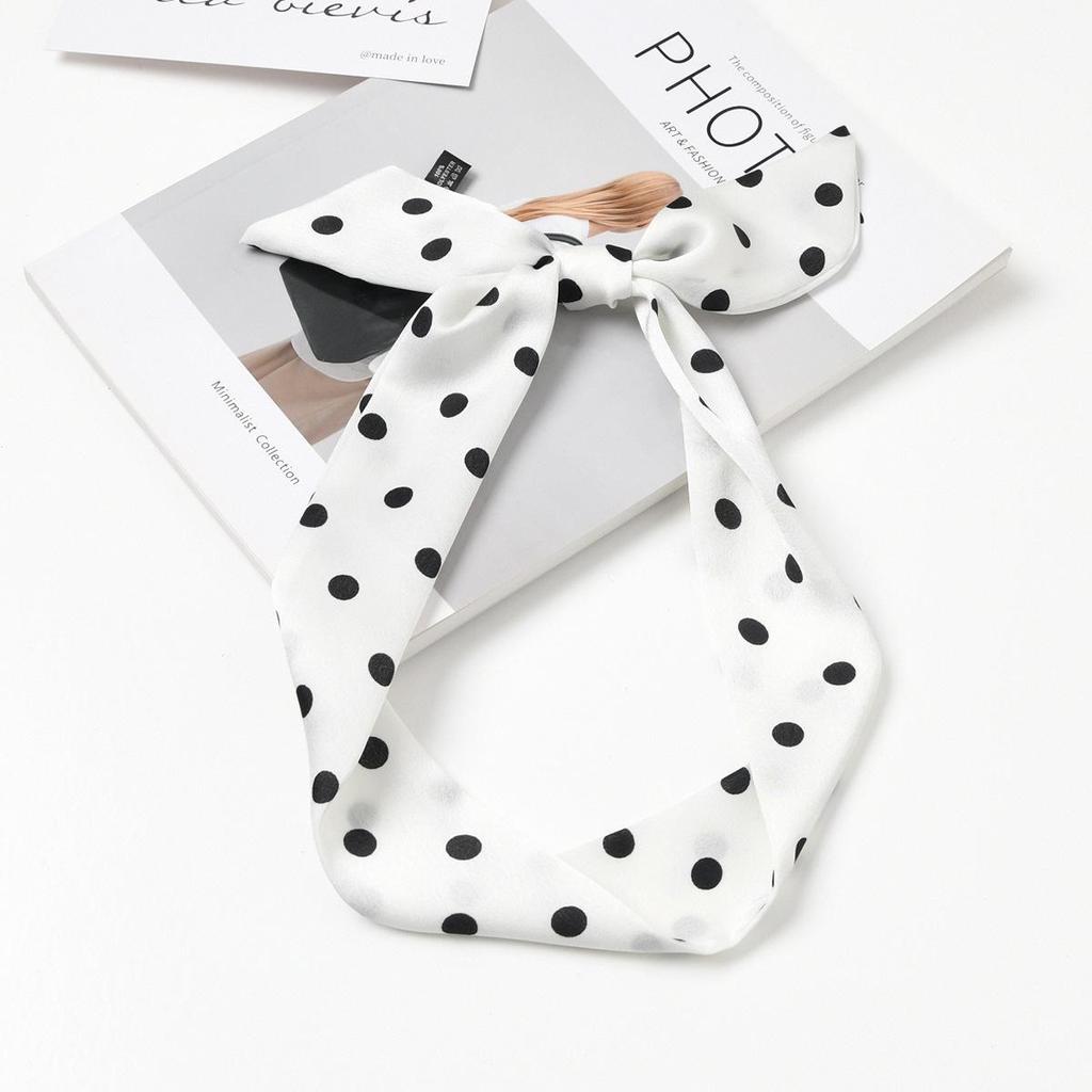 Retro Polka Dot Silk Scarf for Women - Elegant Narrow French Style Tie, Versatile Headband or Bag Ribbon