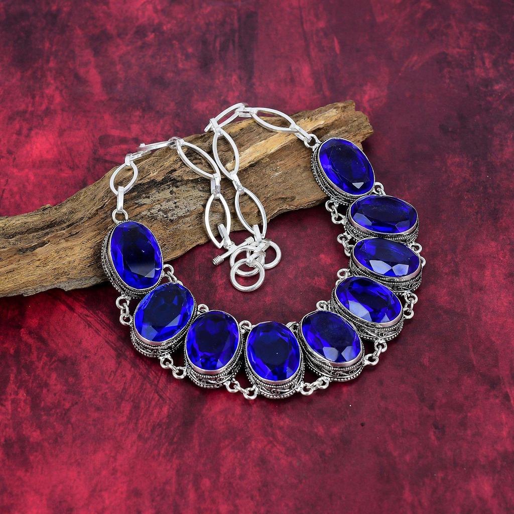 Ожерелье ручной работы с драгоценным камнем танзанит, браслет из цельного серебра 925 пробы, старинные ювелирные изделия, регулируемое ожерелье-цепочка и комплект ювелирных изделий из браслета