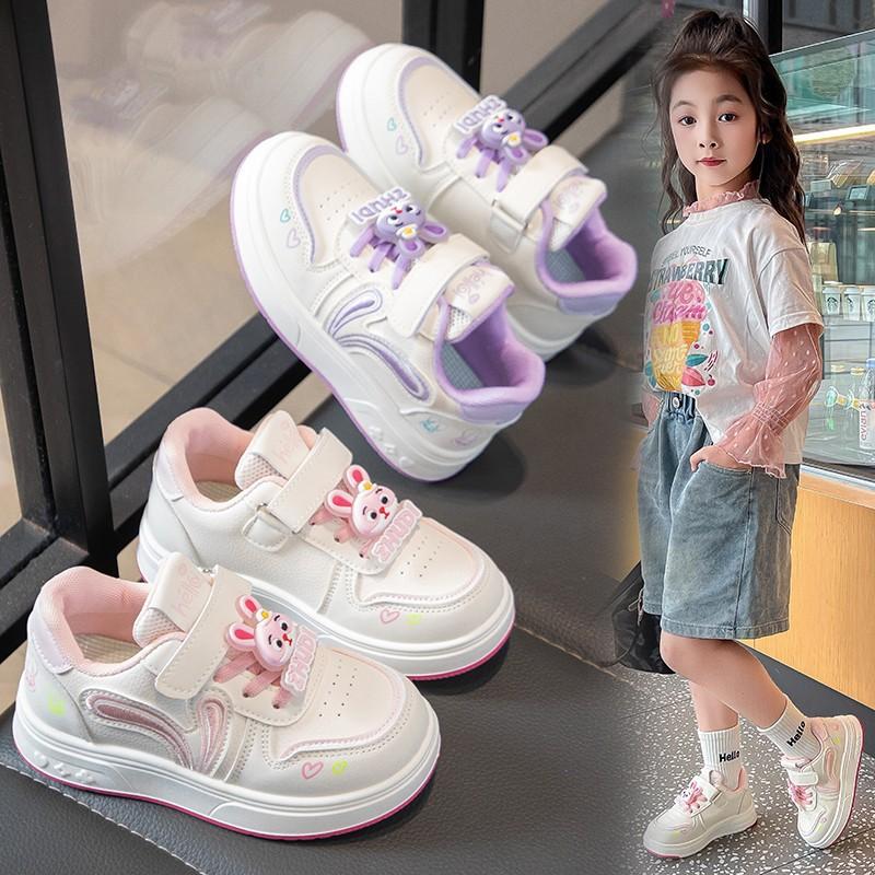 Girls Soft Sole Casual Sneakers Fall Kids Fashion White Shoes With Cartoon Print