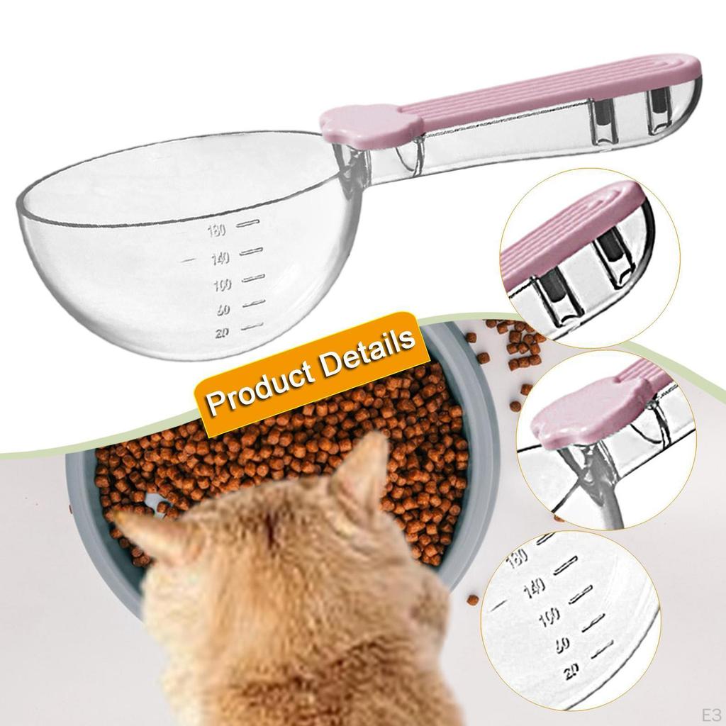 Spoon Ergonomic Handle Clear for Puppy Kitten with Scale Pet Food Measuring Cup Bag Clip