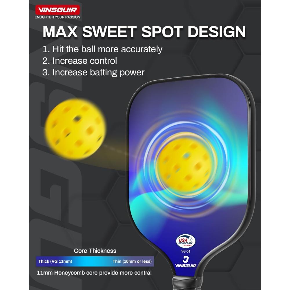 VINSGUIR Ракетки для пиклбола, набор из 2 ракеток для пиклбола из стекловолокна, легкие ракетки для пиклбола с сумкой для переноски, подарок для пиклбола