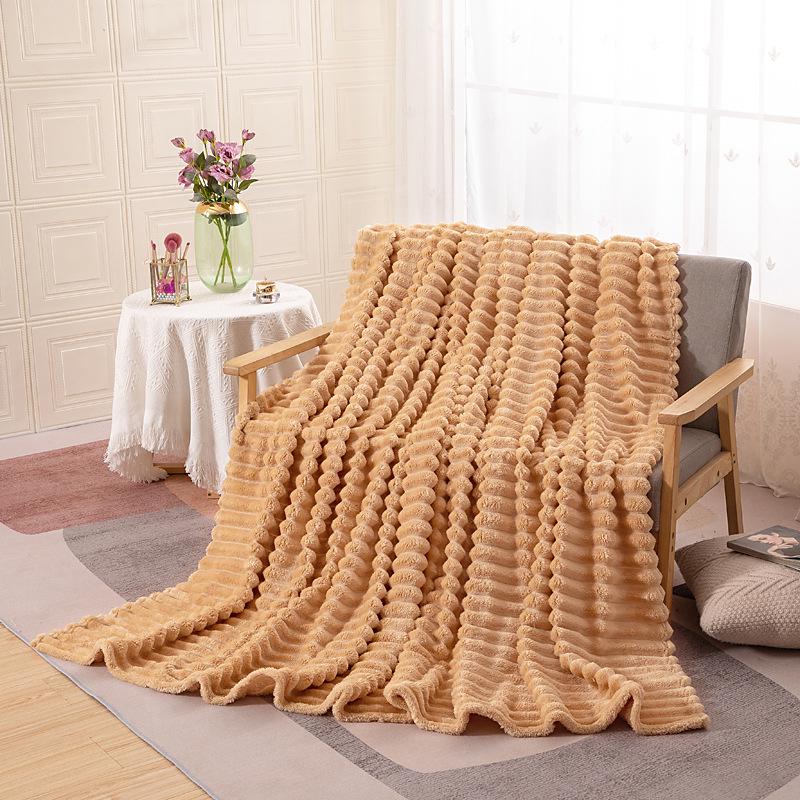 350g Rabbit Fur Stripe Flannel Coral Fleece Nap Blanket