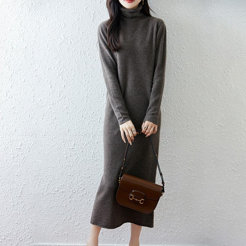 Women Sweater Dress 100% Wool MODERN NEW SAGA Turtleneck Knit Long Pullover Winter Jumpers Wool Long Dress Female