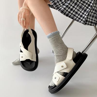 Черные ретро премиум сандалии на толстой подошве с увеличением роста женские 2025 новая летняя универсальная нескользящая римская обувь