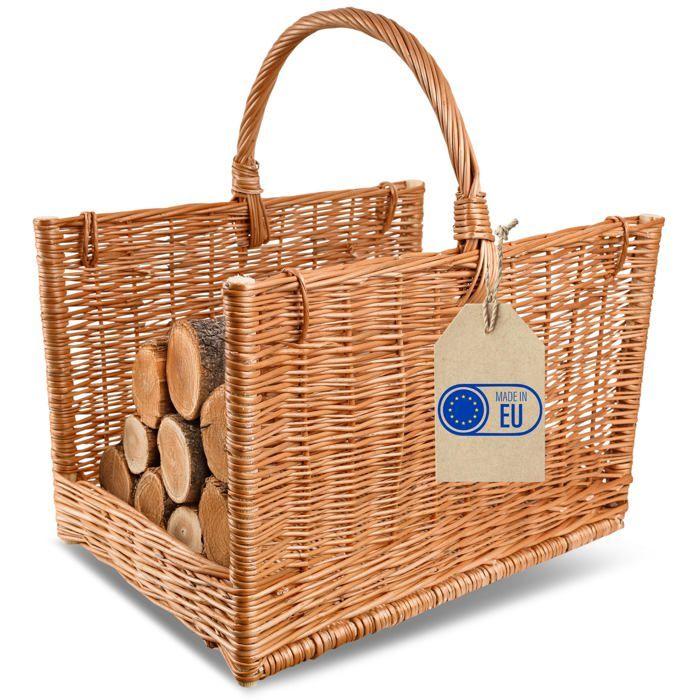 Panier à bûches - CREATIVE HOME - Panier osier 50x34x50 cm - Poignées - Marron