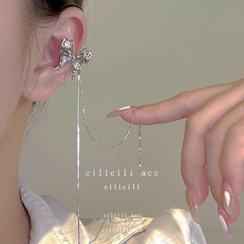 Корейские клипсы для непроколотых ушей – классный дизайн с кисточками и жемчужными бабочками для женщин