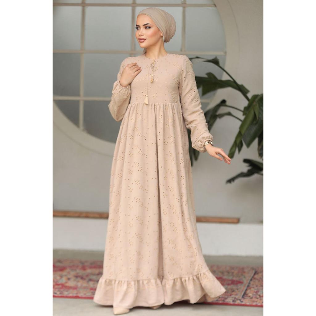 Laced Beige Hijab Dress 23201beige