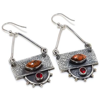 Серьги из серебра 925 пробы с губчатым кораллом и гранатом, ручная работа, 2,17 дюйма JCE481-52