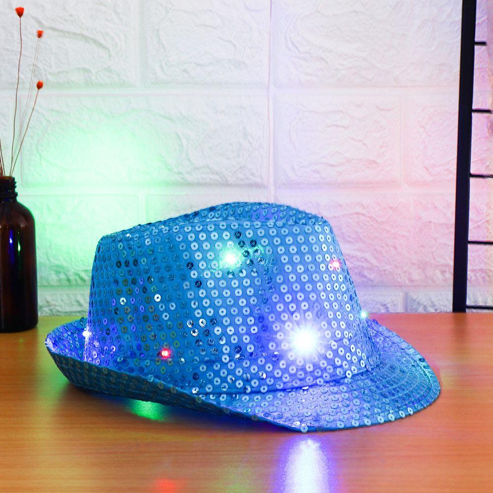 Новое модное платье для танцевальной вечеринки со светодиодной вспышкой Fedora Trilby Sequin Panama Cap Jazz Hat