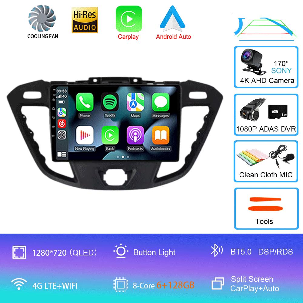 Автомобильное радио Android 14 для Ford Transit Tourneo Custom 2012 - 2021 Навигация GPS Мультимедийный проигрыватель Стерео Wi-Fi+4G Carplay BT 2DIN
