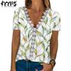 Женские модные повседневные летние блузки и рубашки с v-образным вырезом и короткими рукавами с цветочным узором