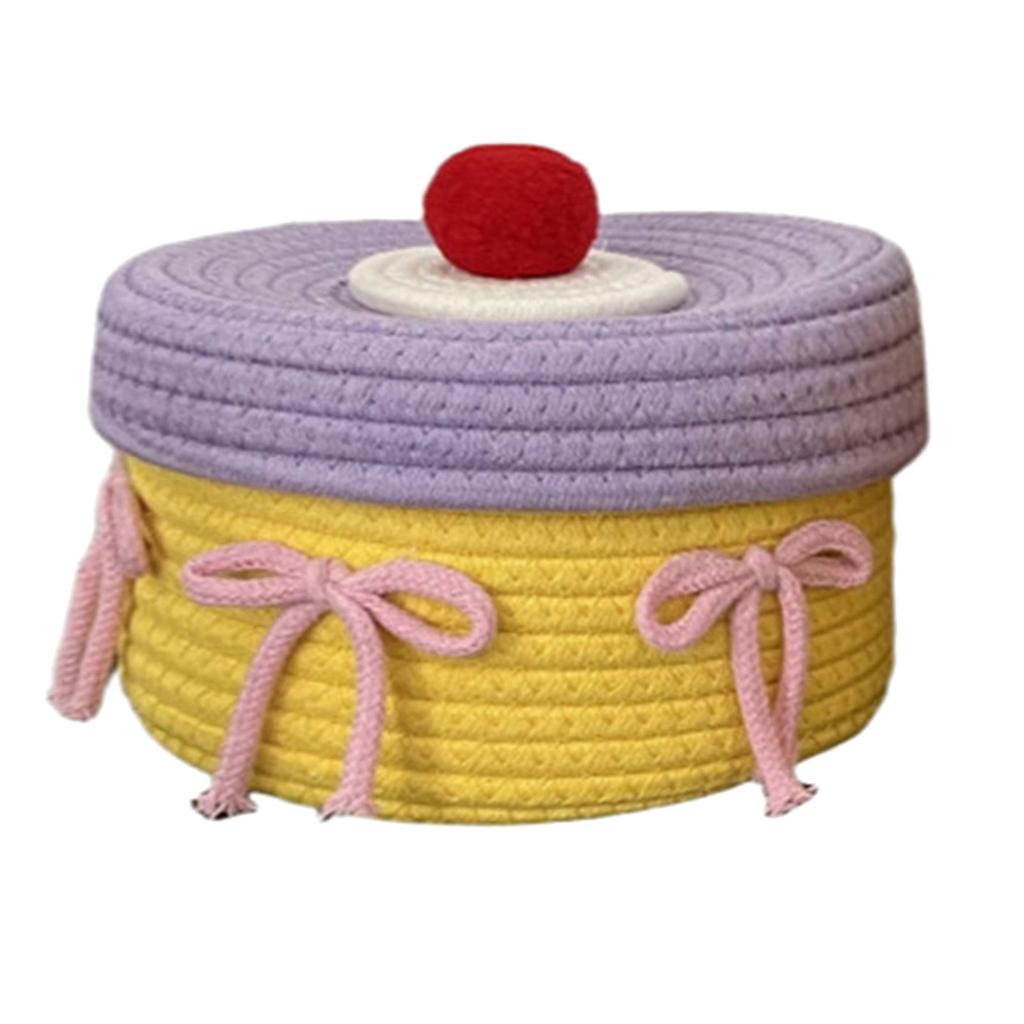 Cotton Rope Desktop Organizer Basket with Lid Handwoven for Storing Stationery and Cosmetics Bedroom Storage Solution