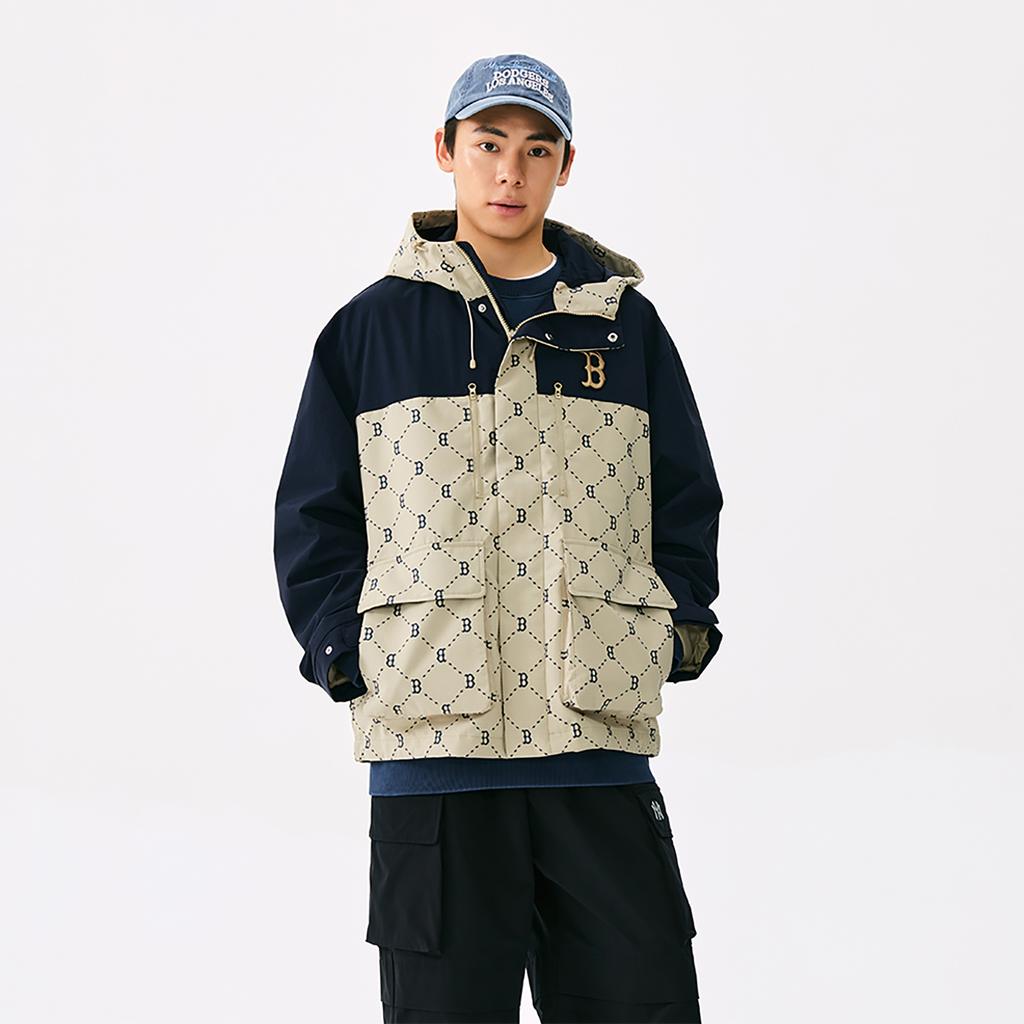 Новая коллекция MLB MONOGRAM Куртка Boston Red Sox 25FW Унисекс Стандартная Песочная 3AWJM0154-43SAS