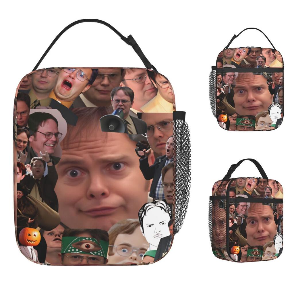 Dwight Schrute Collage Lunch Bag Fun Lunch Box Picnic Portable Insulated Thermal Lunch Bags For Child Oxford Graphic Cooler Bag