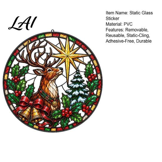 Decorative Window Stickers Christmas Stained Glass Film Sun Rainbow Style Cling Catcher Static Elk Holly