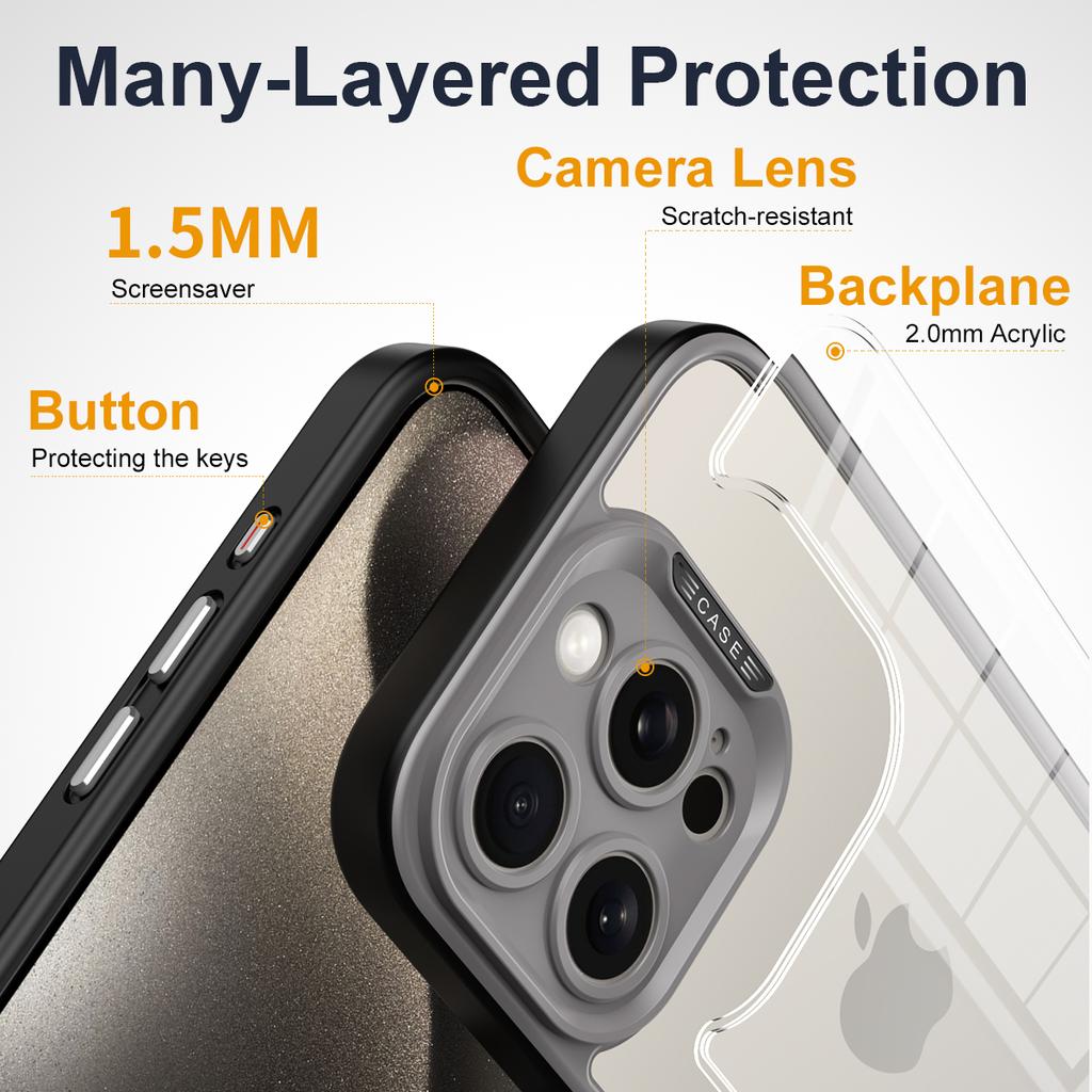 Luxury Hybrid Shockproof Armor Camera Protection Case For iPhone 15 Plus 14 13 12 Pro Max Transparent Hard Acrylic Back Cover