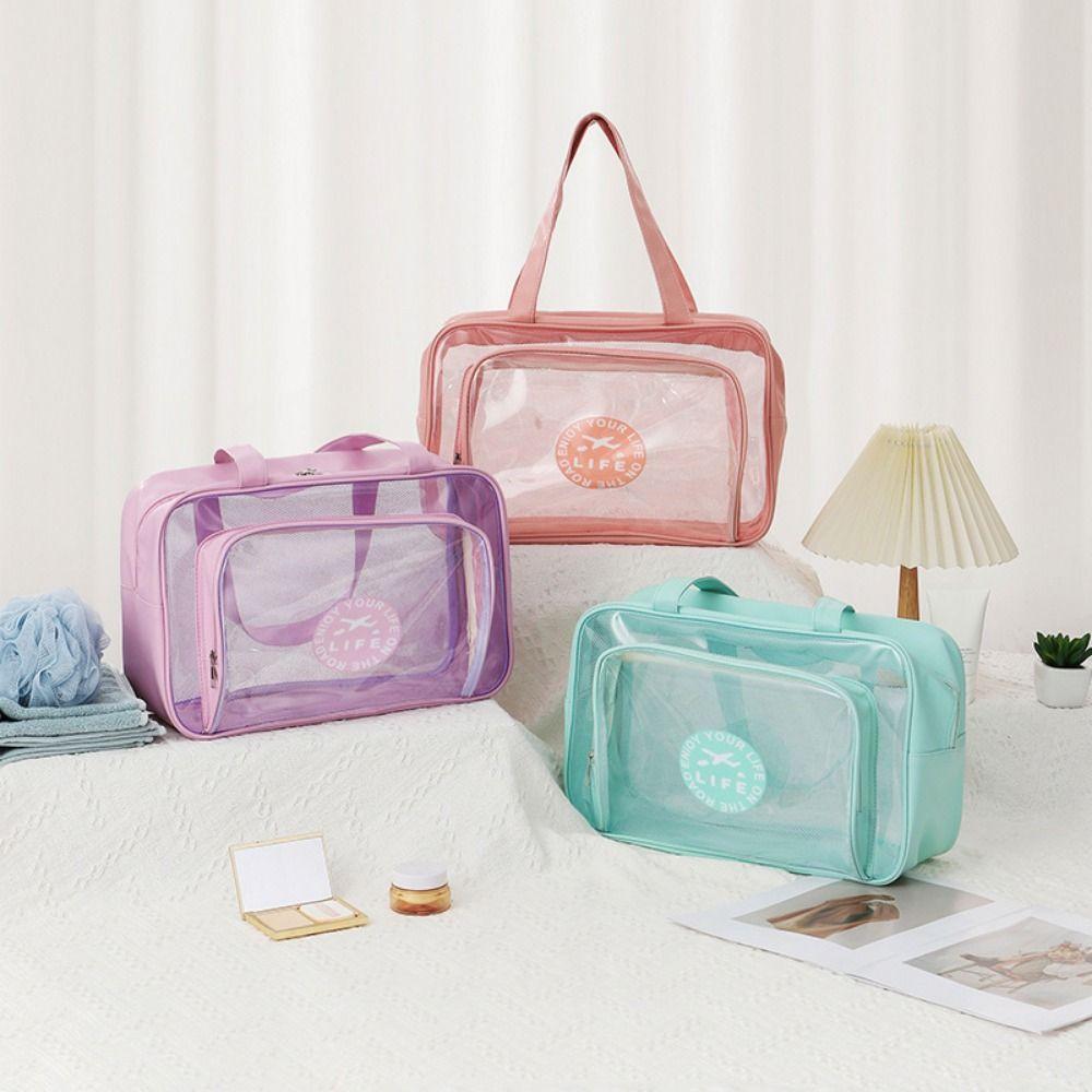 Wet and Dry Separation Toiletry Storage Pouch Transparent Makeup Handbag Clear Toiletry Case Beach